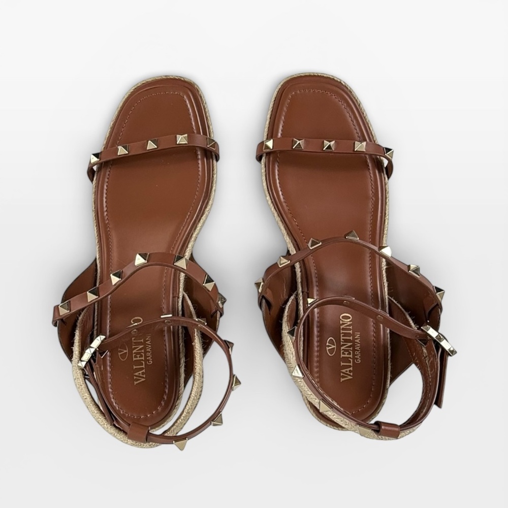 Valentino Garavani Rockstud leather‎ espadrille sandals in brown Size 40 1/2